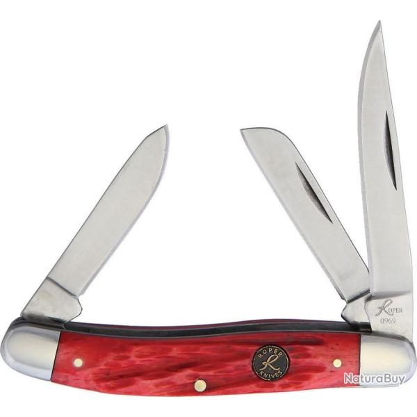Couteau Roper Knives Stockman Red Bone Lame Acier 1065 carbone Manche Os Slip Joint RP0001CRB