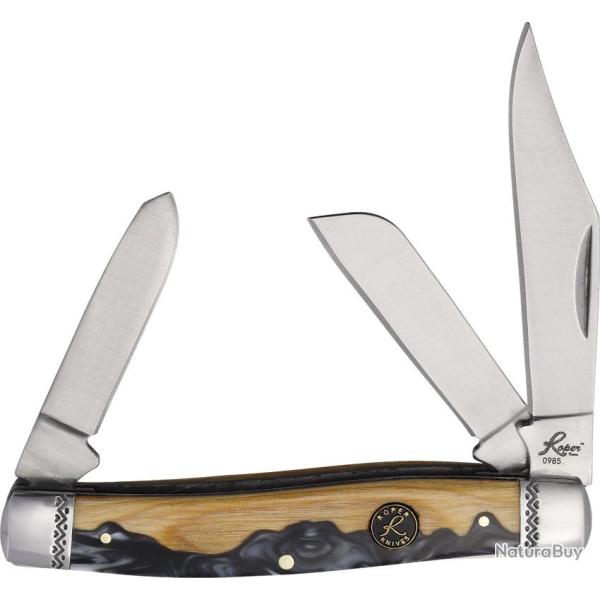 Couteau Roper Knives Stockman Lahar Lame Acier Carbone Manche Bois/acrylique Slip Joint RP0001CLB