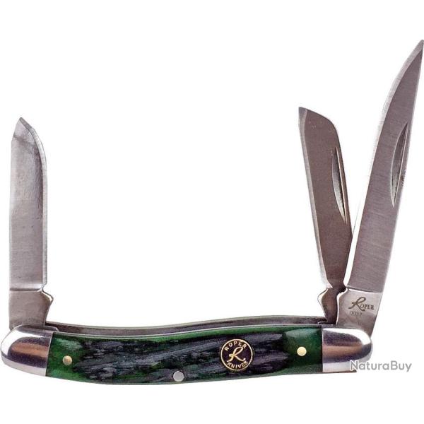 Couteau Roper Knives Stockman Green Bone Lame Acier 1065 carbone Manche Os vert Slip Joint RP0001CGB