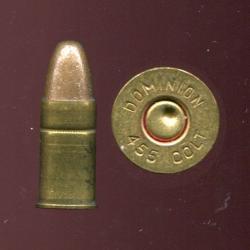 .455 Colt - Rare en Europe - balle plomb cuivr&eacute; - marquage : DOMINION 455 COLT - neutralis&eacute;e
