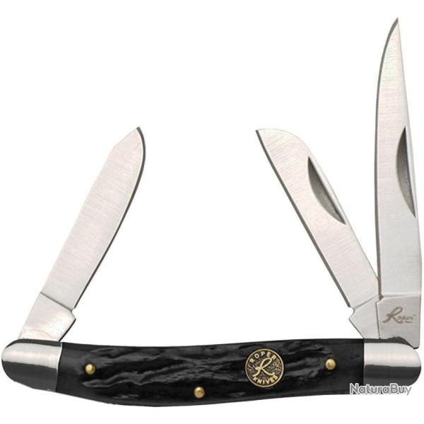 Couteau de Poche Roper Knives Stockman Lame Acier 1065 carbone Manche Os noir Slip Joint RP0001CBK