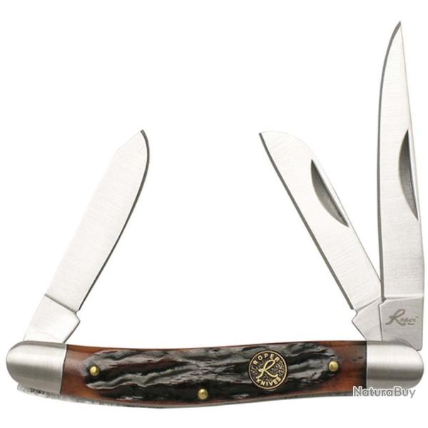 Couteau de Poche Roper Knives Stockman Lame Acier 1065 carbone Manche Os brun Slip Joint RP0001CBB