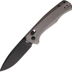 Couteau ABKT Tac Interlace Lame D2 Noire Drop Point Manche Aluminium Gris Rouge Slide Lock AB1028R