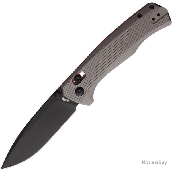 Couteau ABKT Tac Interlace Lame D2 Noire Drop Point Manche Aluminium Gris Rouge Slide Lock AB1028R