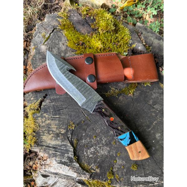 Artisanal Couteau de chasse forg� � la main lame Damas, d�pe�age, 128 couches