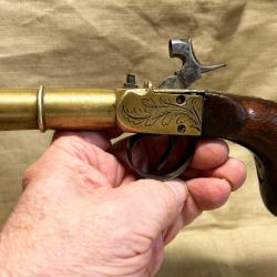 Tr&egrave;s beau et tr&egrave;s rare pistolet &agrave; percussion tromblon&eacute; de marine