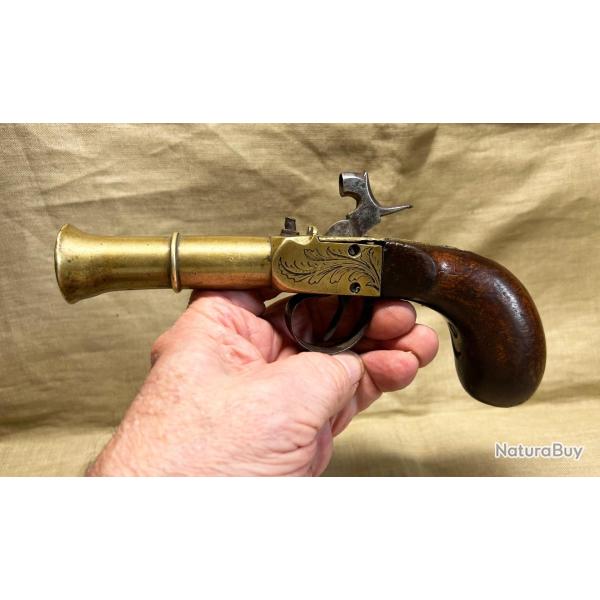 Tr�s beau et tr�s rare pistolet � percussion tromblon� de marine