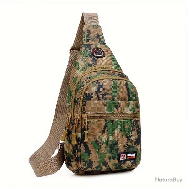 Sac tactique mono�paule mim�tique en toile - Vert Camo