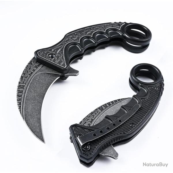Couteau Rite Edge Gothic Karambit Lame Acier 3Cr13 Griffe Black Manche ABS Linerlock Clip 612bk