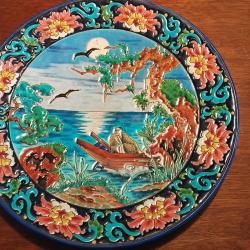 Plat Emaux de Longwy d&eacute;cor de R.Rizzi