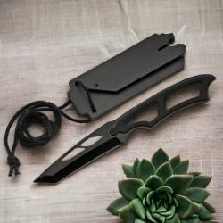 Couteau De Survie Tactical Neck Lame Acier 420 Tanto Black Manche ABS Etui Abs Sifflet D&eacute;tresse 30BK