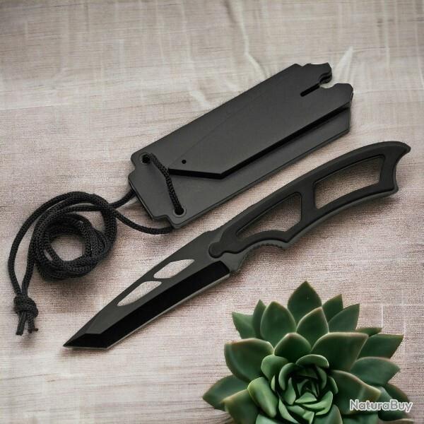 Couteau De Survie Tactical Neck Lame Acier 420 Tanto Black Manche ABS Etui Abs Sifflet D�tresse 30BK