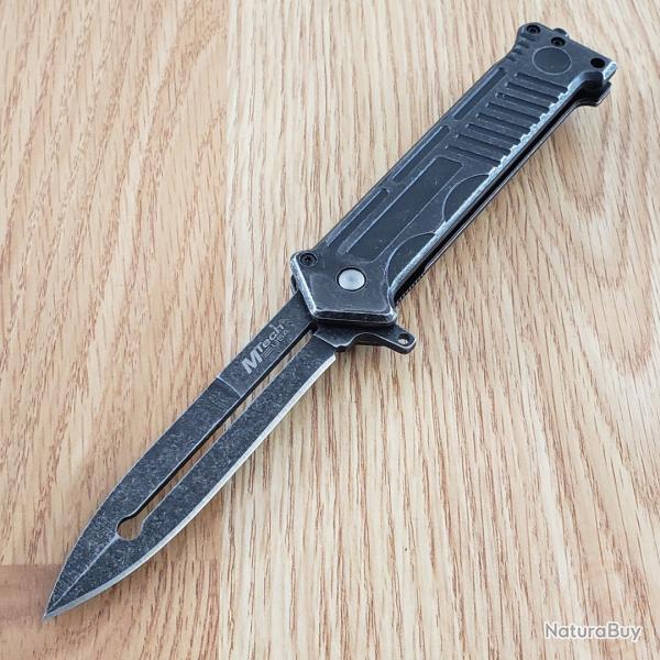 Couteau Stiletto Mtech Semi Automatique Lame Acier 440 SW Manche Acier Brise Vitres Clip 840P