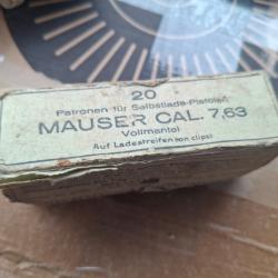 20 BALLES CAL. 7.63 MAUSER POUR PISTOLET MAUSER C96 DANS LEURS EMBALLAGE D'ORIGINE