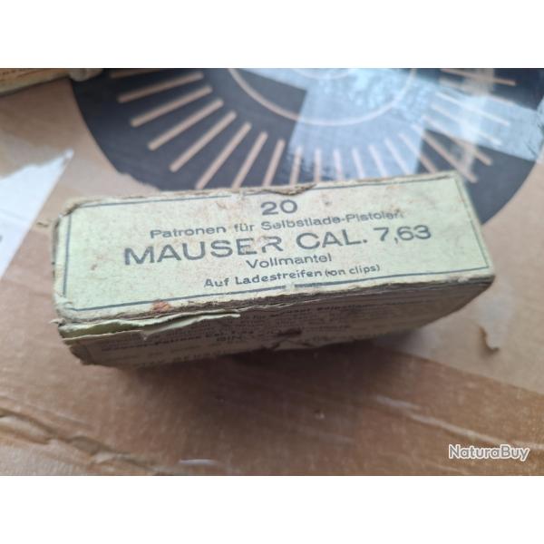 20 BALLES CAL. 7.63 MAUSER POUR PISTOLET MAUSER C96 DANS LEURS EMBALLAGE D'ORIGINE