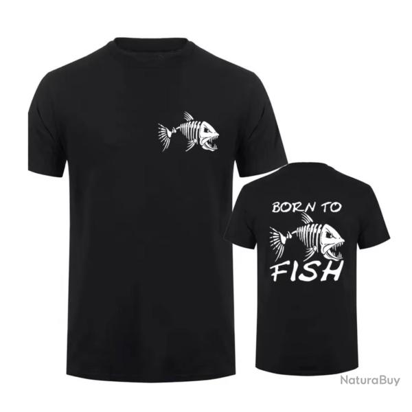 T-Shirt Born To Fish Streetwear Noir. ENCHERE 1 EURO