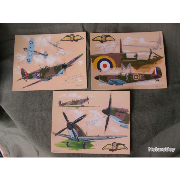 WW2/POSTWAR 3 CARTES DESSINS D'AVIONS ANGLAIS RAF COLLECTION COLLECTION BD COCKPIT