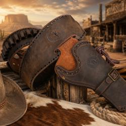 Holster Western en Cuir V&eacute;ritable avec Ceinture Porte-Cartouches 20 Coups (2)