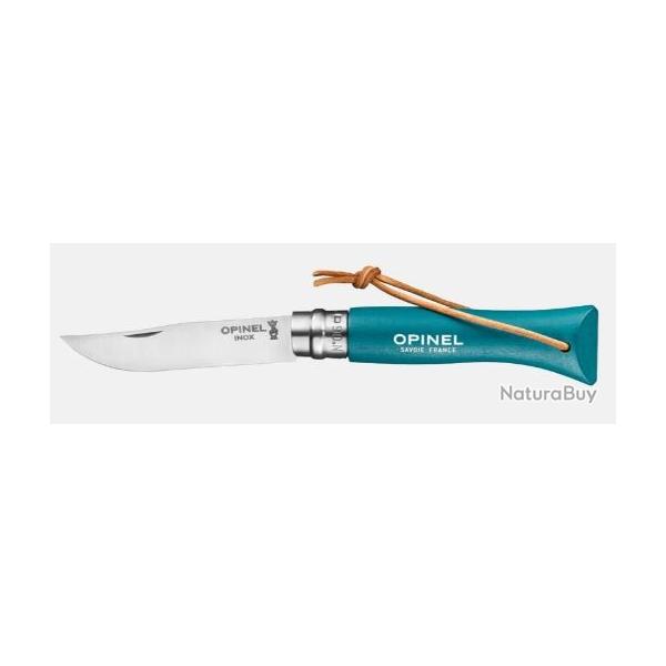 Couteau pliant OPINEL baroudeur N� 06 turquoise avec lien en cuir