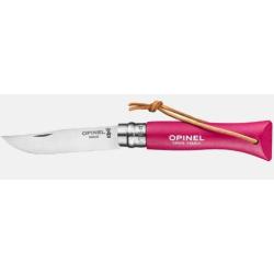 Couteau pliant OPINEL baroudeur N&deg; 06 framboise avec lien en cuir