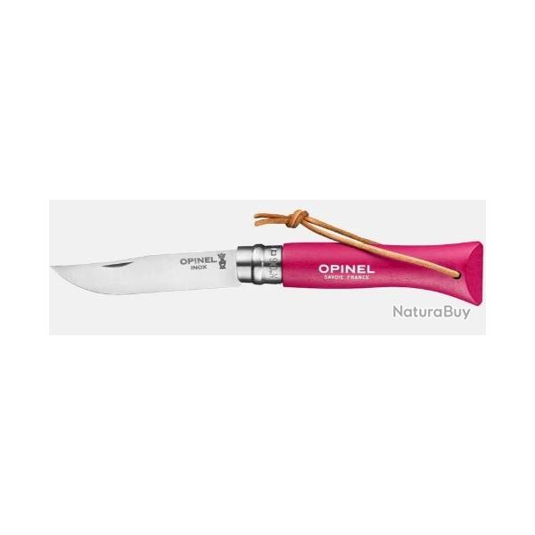 Couteau pliant OPINEL baroudeur N� 06 framboise avec lien en cuir