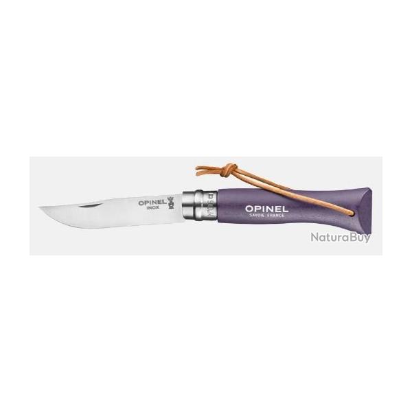 Couteau pliant OPINEL baroudeur N� 06 violet gris avec lien en cuir