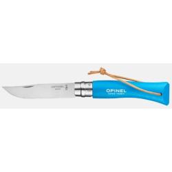 Couteau pliant OPINEL baroudeur N&deg; 07 bleu cyan avec lien en cuir