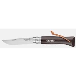 Couteau pliant OPINEL baroudeur N&deg; 08 noir brun avec lien en cuir