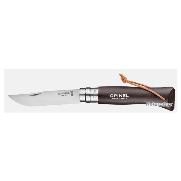 Couteau pliant OPINEL baroudeur N� 08 noir brun avec lien en cuir
