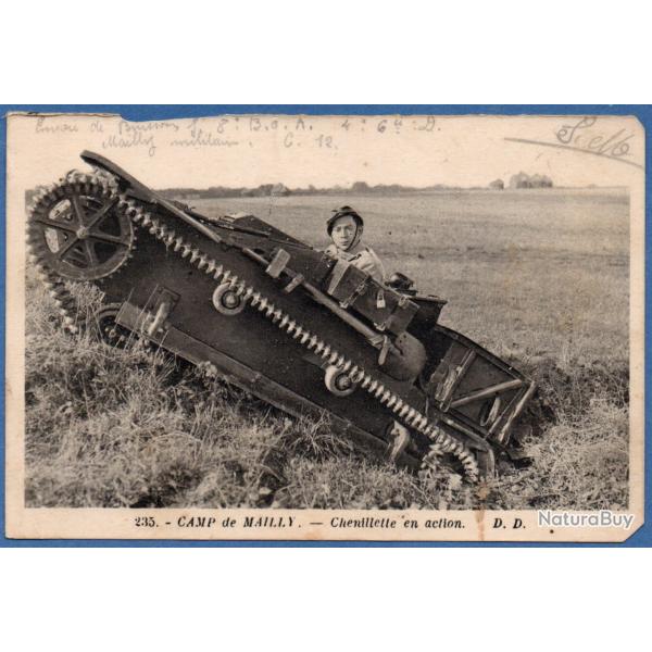 Carte Postale Ancienne - Camp de Mailly - Chenillette en action  -N�8247