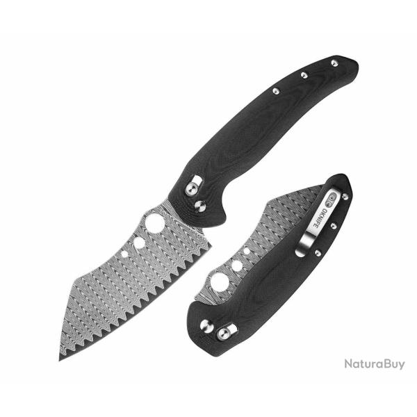Couteau Oknife Sentry R1 Lame Sheepsfoot Acier Damas Manche Micarta Noir Crossbar OKNSENTRYR1BLK