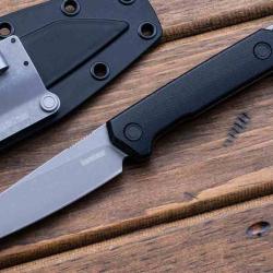 Couteau Kershaw Mini Iridium Lame Reverse Tanto Acier D2 Manche Micarta Noir Etui Kydex KS1051