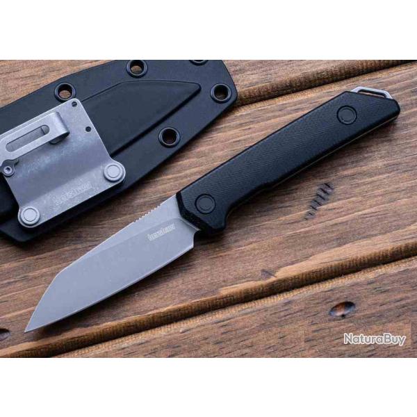 Couteau Kershaw Mini Iridium Lame Reverse Tanto Acier D2 Manche Micarta Noir Etui Kydex KS1051