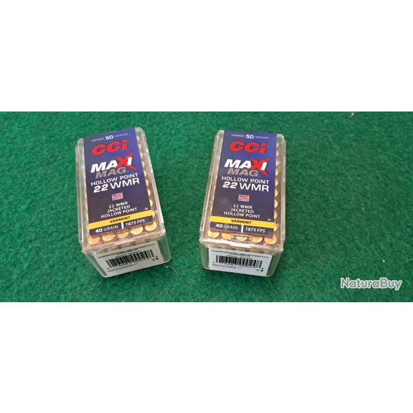 2 boites CCI Maxi Mag 22WMR hollow point 40 grains