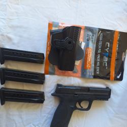 vend , pistolet SMITH  WESSON  MP 9 , arme tres bon etat  + 3 chargeurs + holster pour MP 9 .