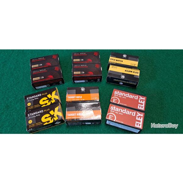 lot de differentes boites 22lr rifle ( SK, ELEY, RWS, GECO )
