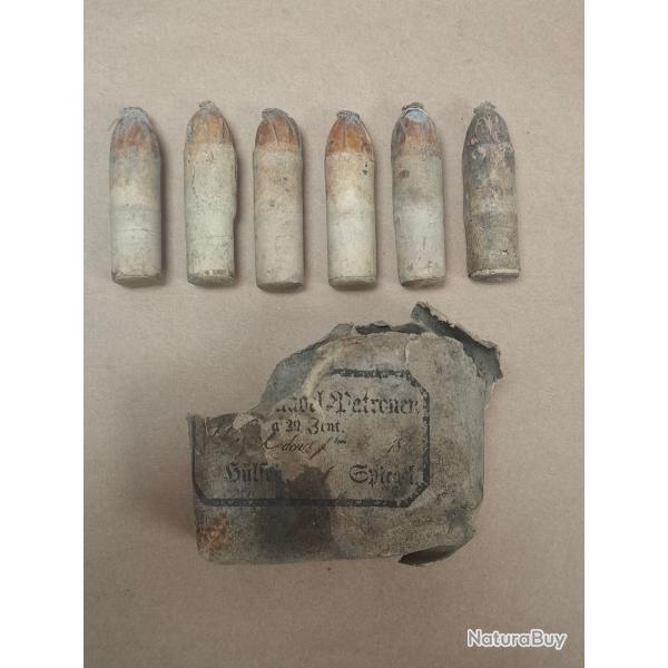 Lot de 6 balles fusil Dreyse cal 15 mm