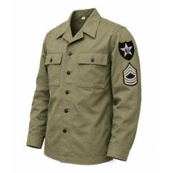 Chemise HBT US WWII OD3 luxe - Patch Division & Grade au choix 2XL
