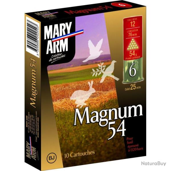 CARTOUCHE DE CHASSE MARY ARM MAGNUM 54 BJ LAITONNE  - CALIBRE 12 Magnum Plomb de 1 6