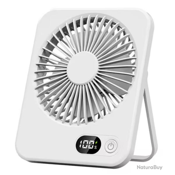 Mini Ventilateur Portable USB Rechargeable 5 Vitesses Pliable Bureau Camping Blanc