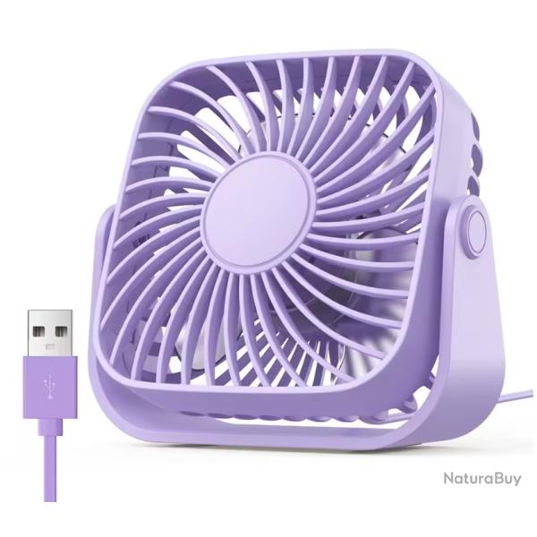 Mini Ventilateur USB Portable 4 Pouces - Silencieux 3 Vitesses - Bureau Camping Violet