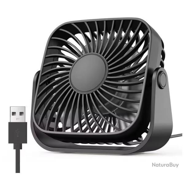 Mini Ventilateur USB Portable 4 Pouces - Silencieux 3 Vitesses - Bureau Camping Noir