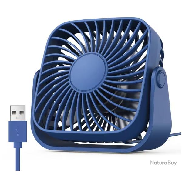 Mini Ventilateur USB Portable 4 Pouces - Silencieux 3 Vitesses - Bureau Camping Bleu