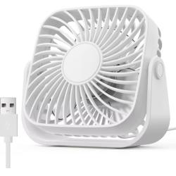 Mini Ventilateur USB Portable 4 Pouces - Silencieux 3 Vitesses - Bureau Camping Blanc