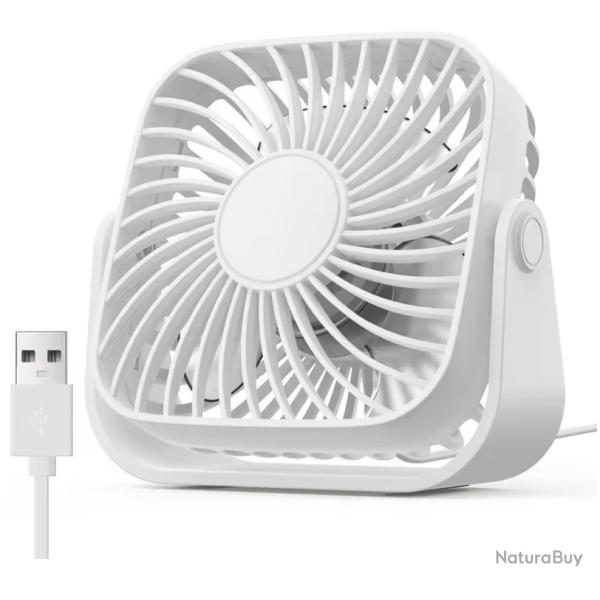 Mini Ventilateur USB Portable 4 Pouces - Silencieux 3 Vitesses - Bureau Camping Blanc