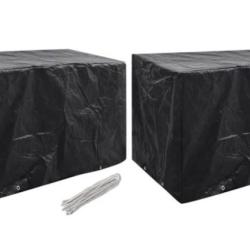 Housse salon jardin poly&eacute;thyl&egrave;ne noir 140x70x90 cm protection UV 8 oeillets 2pcs