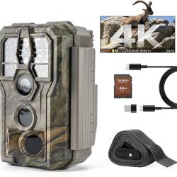 GardePro E5 2.0 Pro 4K Camera de Chasse, Carte SD de 64 Go, 64MP Cam&eacute;ra de Chasse, Camera Vision Noc