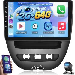 Autoradio 2+64 Go pour Peugeot 107 / Citro&euml;n C1 / Toyota Aygo (2004-2014). Compatible CarPlay, Andro