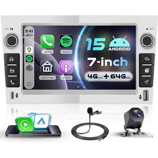 4G+64G Autoradio Argent Android 15 pour Opel Corsa C/D Zafira B Astra H Meriva Vivaro Signum Combo,