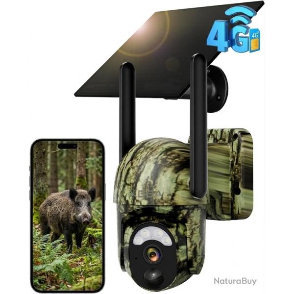 Cam�ra de Chasse 4G LTE Solaire 2K PTZ Vision Nocturne Audio Carte SIM D�tection PIR IP65 10400 mAh